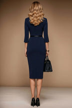 JESSICA - navy fitted sheath dress with 3/4 sleeves