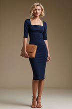 JOAN Navy Sheath Business Dress with 3/4 Sleeves by AUDRAY - image 1