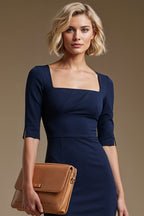 JOAN Navy Sheath Business Dress with 3/4 Sleeves by AUDRAY - image 2