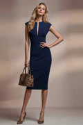 LAUREN - navy fitted sheath dress