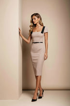 MARLENE - black / light ivory fitted sheath dress