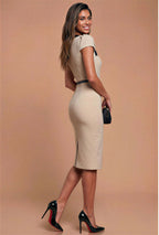 MARLENE Camel Sheath Business Dress with 3/4 Sleeves by AUDRAY - image 7