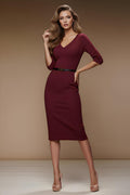 MERYL - bordeaux fitted sheath dress with sleeves