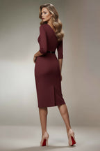 MERYL - bordeaux fitted sheath dress with sleeves