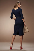 MERYL NAVY Navy Sheath Business Dress with 3/4 Sleeves by AUDRAY - image 6