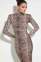 MIRO - leopard print midi dress with long sleeves