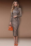 MIRO - leopard print midi dress with long sleeves