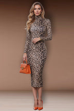 MIRO - leopard print midi dress with long sleeves