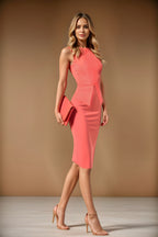 PHOEBE - coral fitted sheath dress