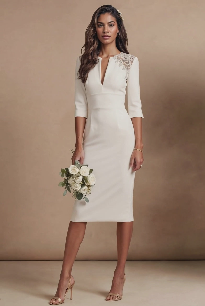 AVA - light ivory fitted wedding ceremony dress with sleeves