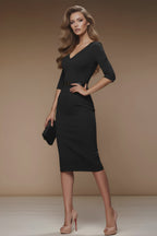 MERYL - black fitted sheath dress with 3/4 sleeves
