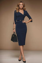 JESSICA - navy fitted sheath dress with 3/4 sleeves