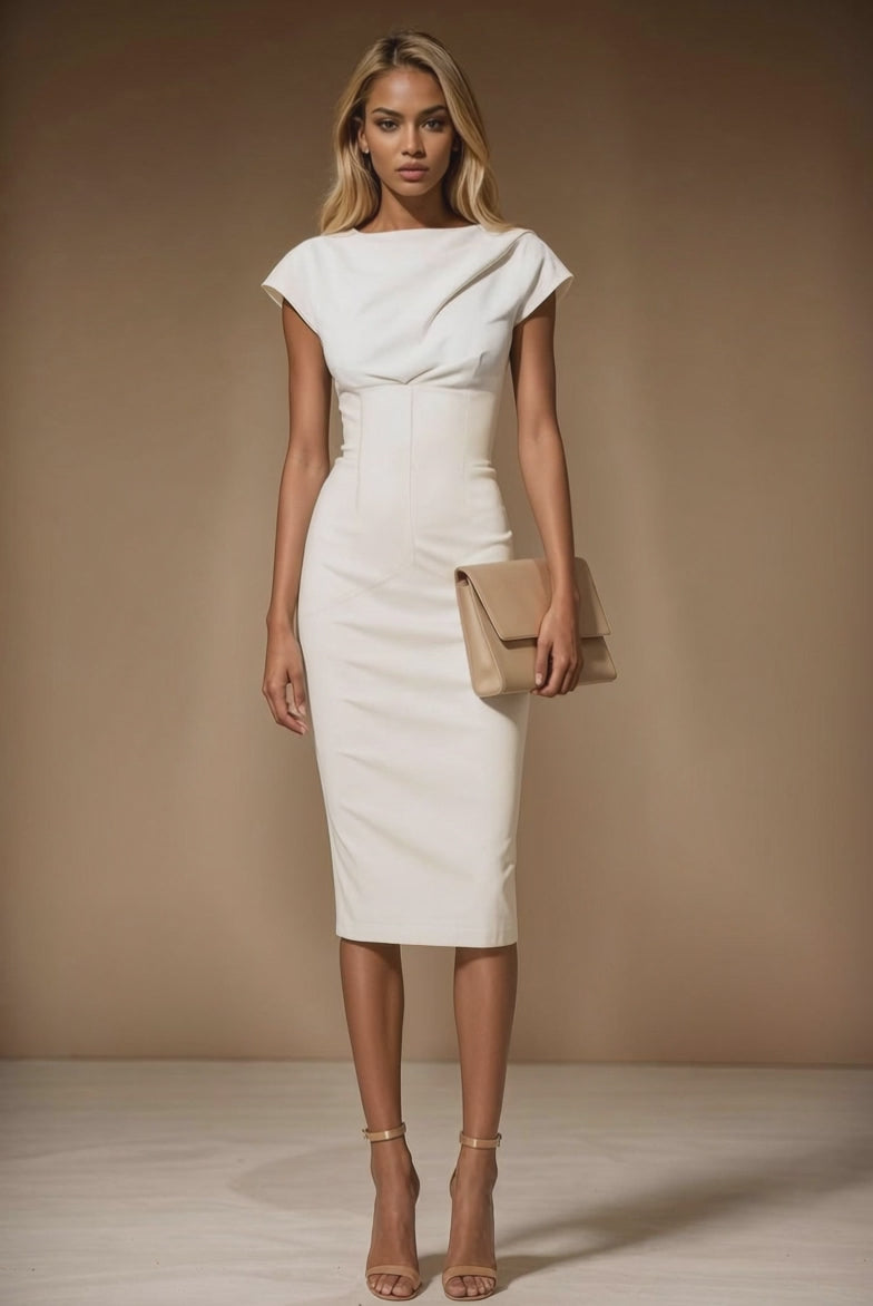 JACKIE - light ivory fitted midilength sheath dress