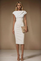 JACKIE - light ivory fitted midilength sheath dress