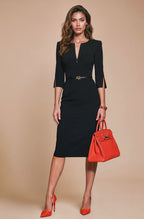 THE AUDRAY – Black Business Sheath Dress | Knee-Length | 3/4 Sleeve