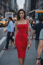 MONICA - red fitted sheath dress
