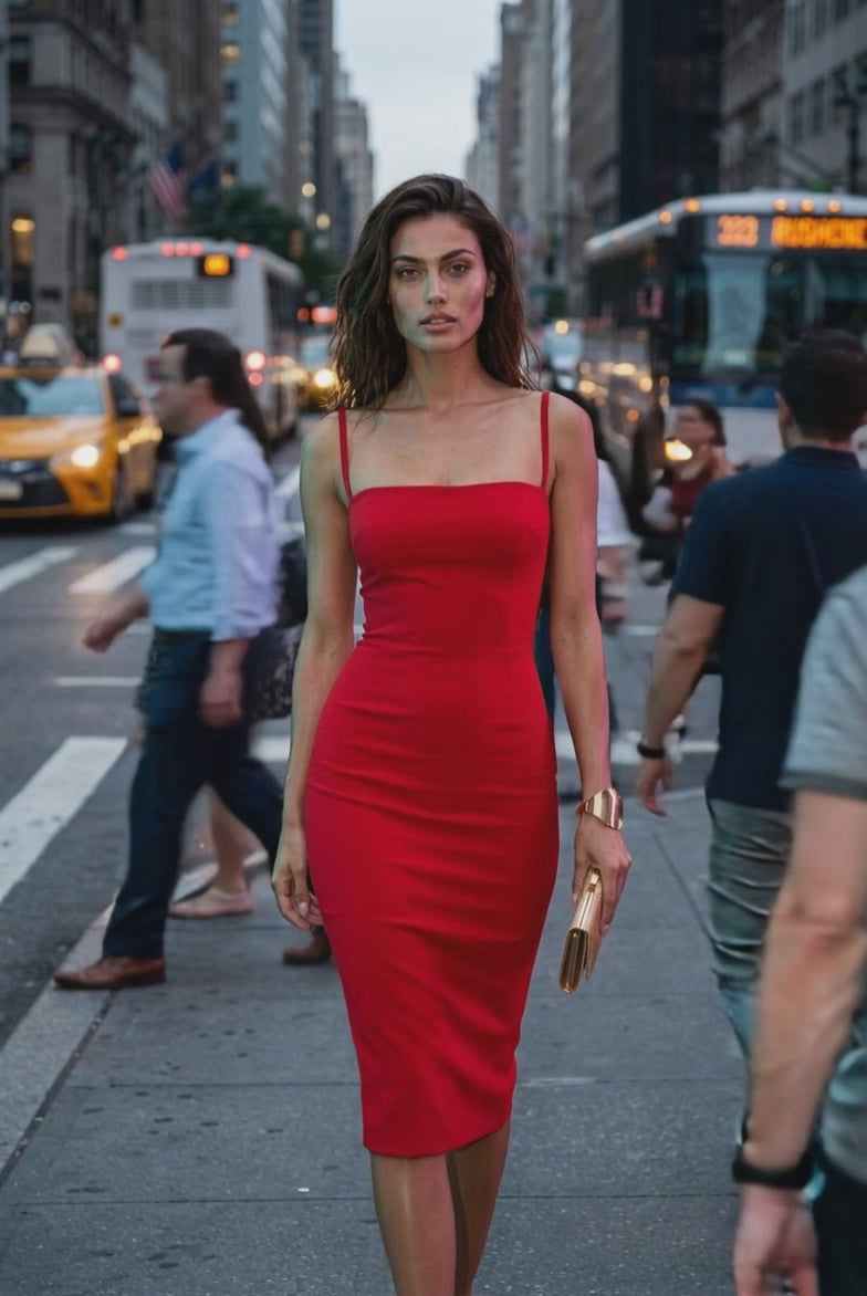 MONICA - red fitted sheath dress