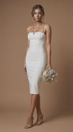 MONICA - light ivory fitted wedding ceremony sheath mididress