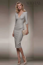RITA - stone grey fitted vegan leather dress