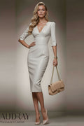 RITA - stone grey fitted vegan leather dress