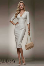 RITA - stone grey fitted vegan leather dress