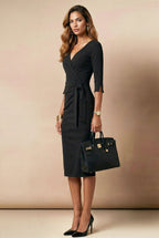 SCARLETT - black fitted sheath dress with 3/4 sleeves