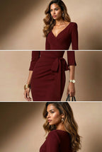 SCARLETT - bordeaux fitted sheath dress with 3/4 sleeves