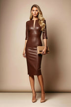 SHARON Chocolate Brown Sheath Business Dress with 3/4 Sleeves by AUDRAY - image 3
