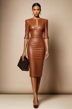 SHARON Cognac Sheath Business Dress with 3/4 Sleeves by AUDRAY - image 3
