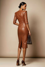 SHARON Cognac Sheath Business Dress with 3/4 Sleeves by AUDRAY - image 4