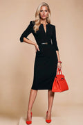 The AUDRAY Dress – black business sheath Dress l sleeves l adjustable neckline