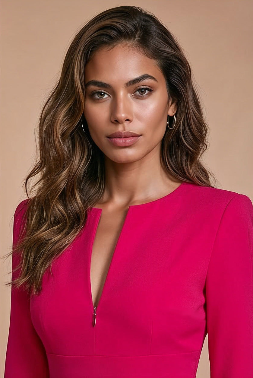 THE AUDRAY Cerise Pink Sheath Wedding Guest Dress with 3/4 Sleeves by AUDRAY - image 2