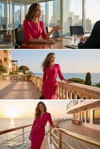 THE AUDRAY Cerise Pink Sheath Wedding Guest Dress with 3/4 Sleeves by AUDRAY - image 8