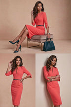 THE AUDRAY Coral Sheath Wedding Guest Dress with 3/4 Sleeves by AUDRAY - image 10