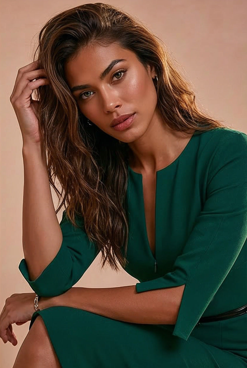 THE AUDRAY Forest Green Sheath Business Dress with 3/4 Sleeves by AUDRAY - image 2