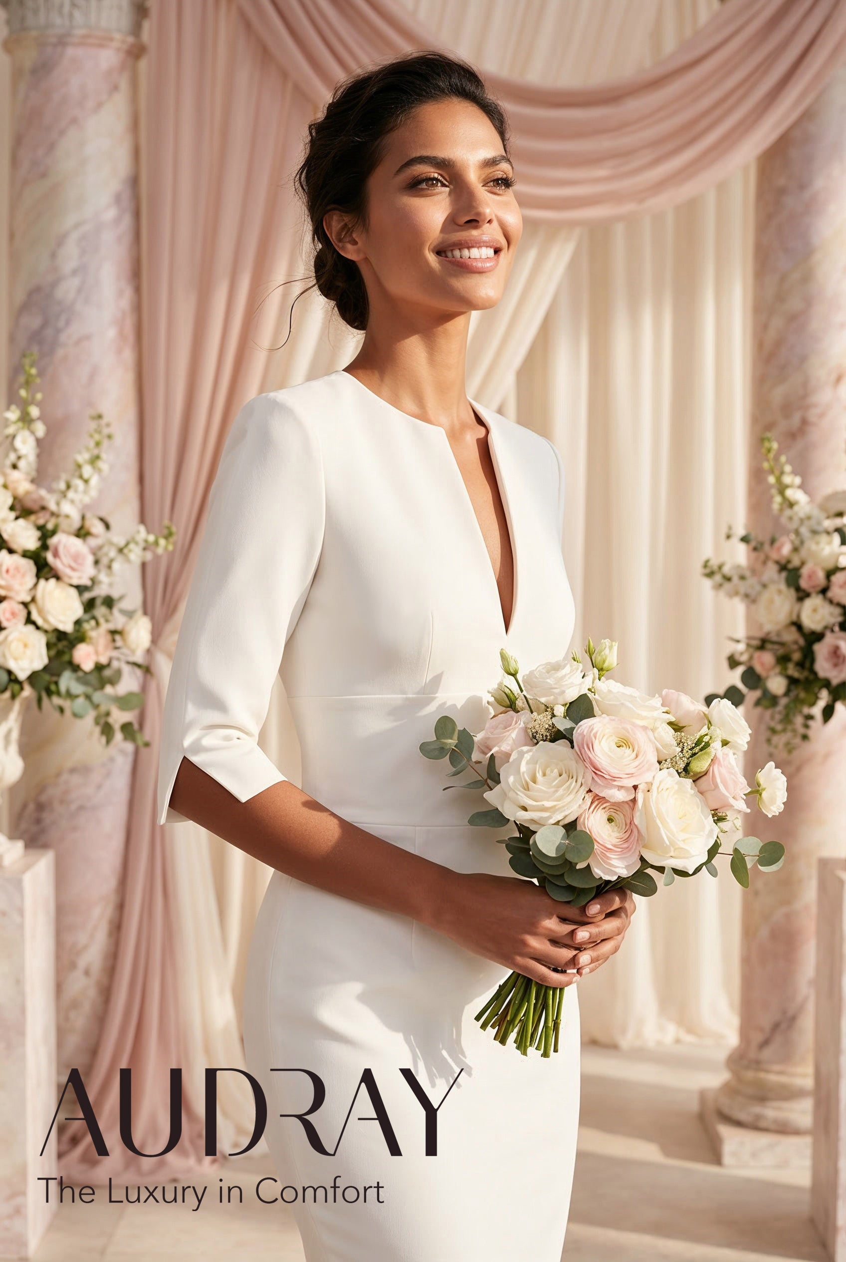 THE AUDRAY Ivory Sheath Wedding Ceremony Dress with 3/4 Sleeves by AUDRAY - image 1