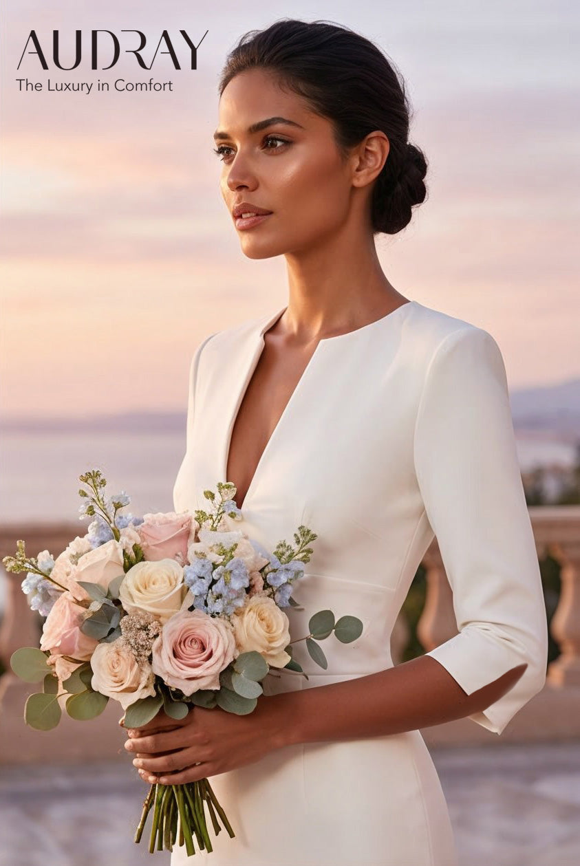 THE AUDRAY Ivory Sheath Wedding Ceremony Dress with 3/4 Sleeves by AUDRAY - image 4