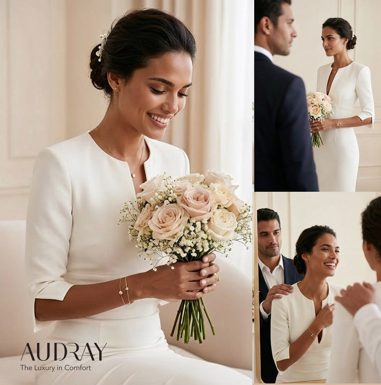 THE AUDRAY Ivory Sheath Wedding Ceremony Dress with 3/4 Sleeves by AUDRAY - image 5