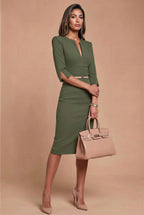 THE AUDRAY Olive Green Sheath Business Dress with 3/4 Sleeves by AUDRAY - image 1