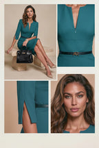 THE AUDRAY Teal Sheath Business Dress with 3/4 Sleeves by AUDRAY - image 9