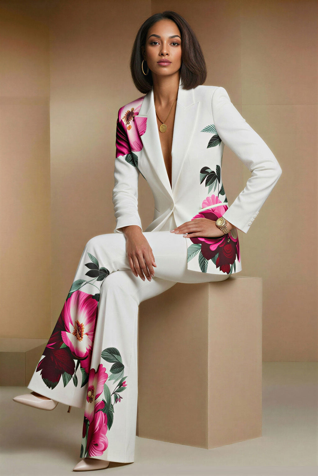 NEV WHITE White Wedding Ceremony Pantsuit with 3/4 Sleeves by AUDRAY - image 7