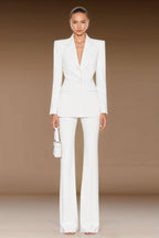 JYL - Elegant white pinstripe Designer Pantsuit
